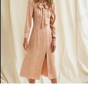 Wilfred Le Fou Mambo Silk Midi Dress | Beige Brocade Size 6